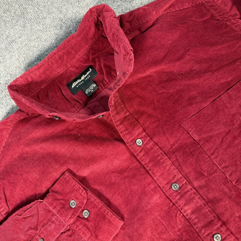 Eddie Bauer Mens XL Corduroy Button Down Shirt Burgundy Red Long Sleeve #4405